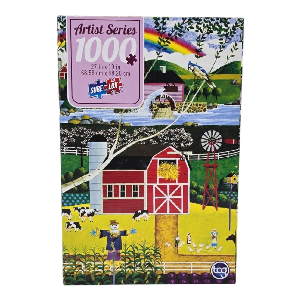 New 1000pc Jigsaw Puzzle Barn Farmhouse Double Rainbow Artist Series 27x19 inch